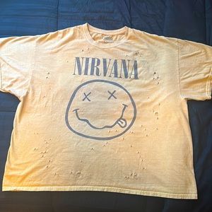 Nirvana yellow distressed urban outfitters t shirt dress